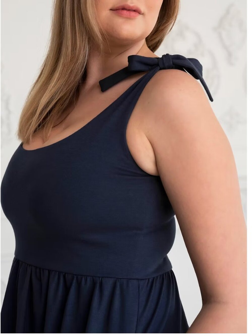 Purest Form Edie Dress Navy 95% cotton jersey knit formal dress scoop neck - Picture 3 of 6